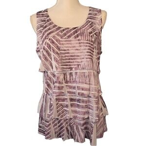 COLDWATER CREEK Layered Sleeveless Tank Top Purple White Watercolor Boho Art M